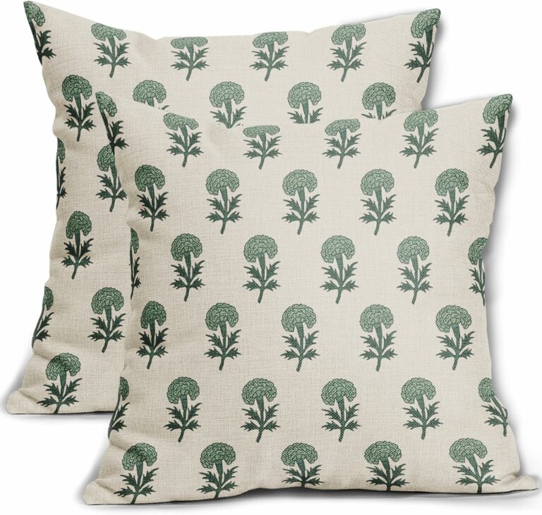 Cozywisper Sage Green Block Print Pillow Covers 20×20 Inch Set of 2 Vintage Floral Print Decorative Throw Pillows Seasonal Farmhouse Boho Flowers Pillow Cases Couch Bed Sofa Decor