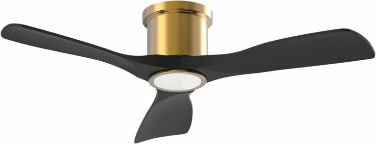 OFANTOP 52 Inch Smart Ceiling Fan with Light and Remote, Indoor 3 Blade Black Gold Low Profile Flush Mount Modern Ceiling Fan for Bedroom Living Room