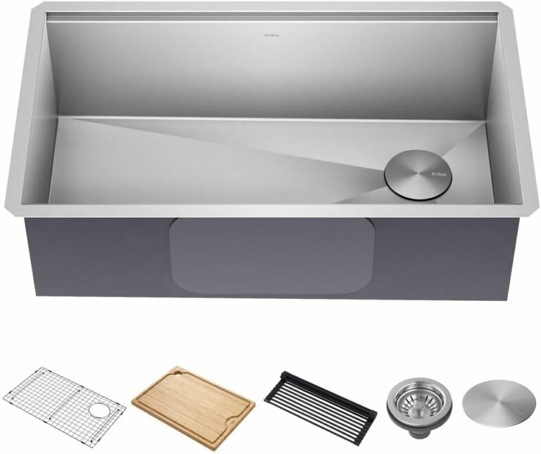 Kraus KWU110-32 Kore inch Undermount 16 Gauge Single Bowl Stainless Steel Kitchen Integrated Ledge and Accessories (Pack of 5), 32 Inch, 32″-Workstation Sink