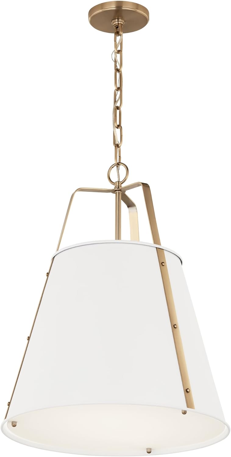 KICHLER Etcher 2-Light Pendant, Updated Traditional Light with Etched Painted White Glass Diffuser in White and Champagne Bronze, for Kitchen or Dining Room (22.5″ x 18″), 52711WH