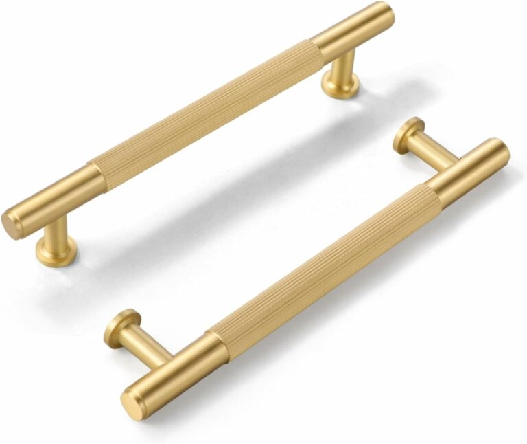 SALISENG-2 Pack Brushed Gold Cabinet Pulls,Solid Brass Dresser Drawer Handles, 5 Inches Modern Furniture Door Pulls for Bedroom Bathroom Cabinet Hardware