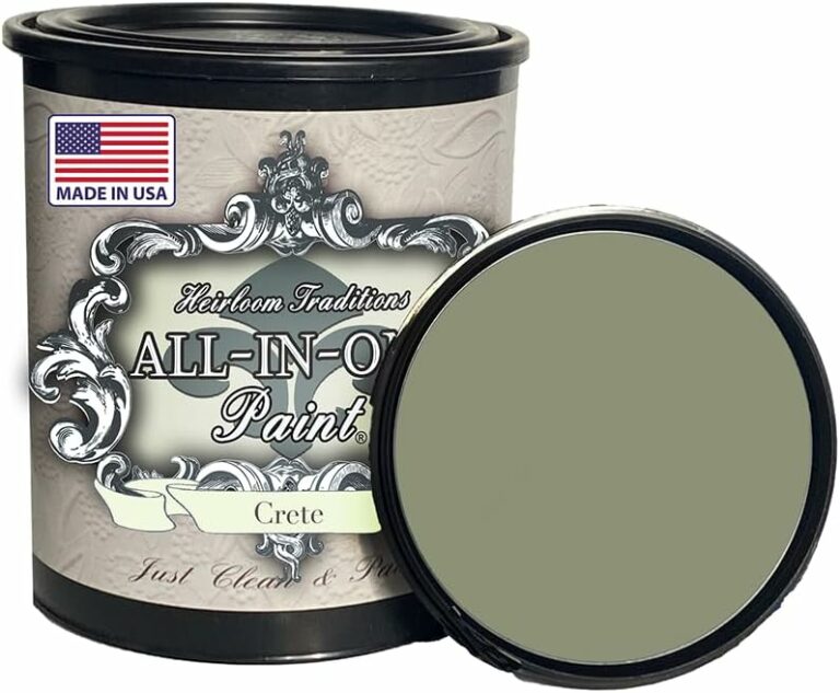 ALL-IN-ONE Paint, Crete (Olive Green), 32 Fl Oz Quart. Durable cabinet and furniture paint. Built in primer and top coat, no sanding needed.