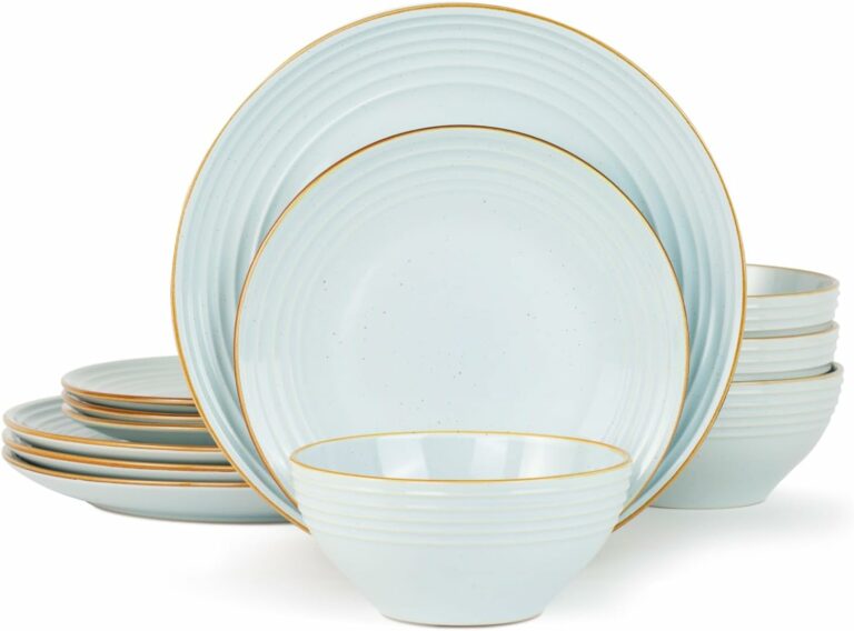 Famiware Jupiter Dinnerware Set, Plates and Bowls Sets for 4, Microwave and Dishwasher Safe, Scratch Resistant, 12 Pieces Dishes Set, Light Blue