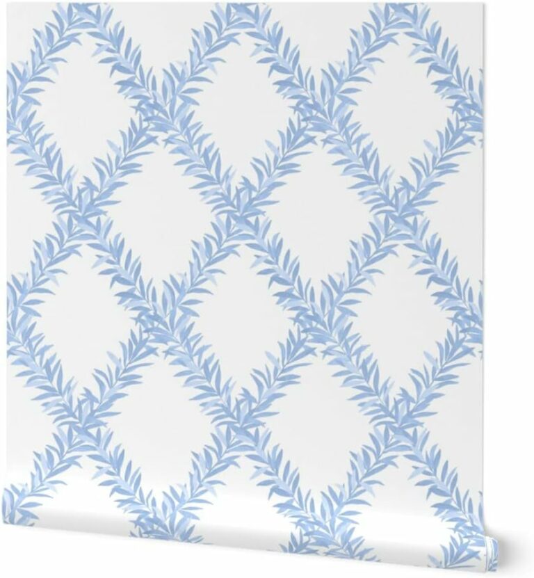 Spoonflower Removable Wallpaper Swatch – Trellis Botanical Floral Geometric Lattice Diamond Blue Garden Large Scale Custom Pre-Pasted Wallpaper