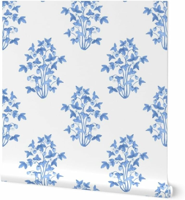 Spoonflower Peel & Stick Wallpaper 9ft x 2ft – Grandmillennial Cottagecore Traditional Garden Strawberries Blue Berries Custom Removable Wallpaper