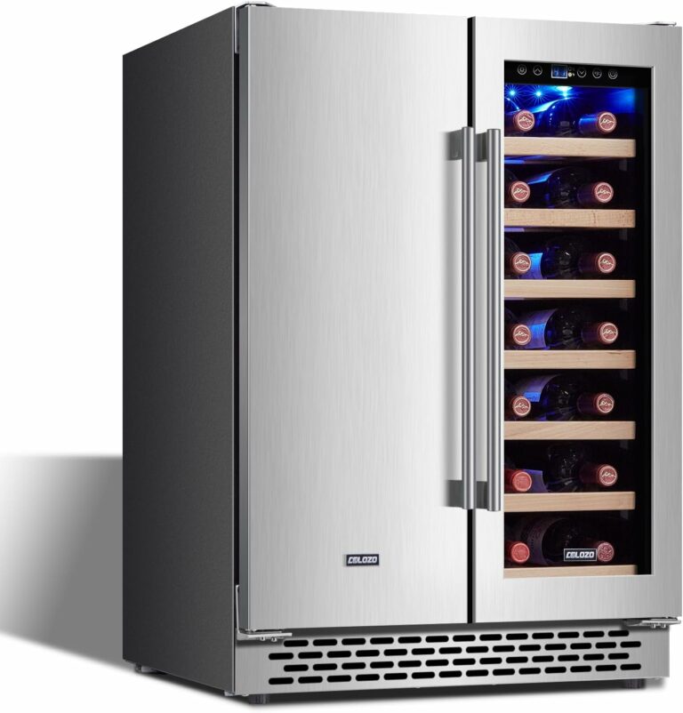 Wine Cooler Beverage Refrigerator, 24” Wine Fridge with Dual-Zone Digital Temperature Control, Glass Front Doors and Interior Lighting Holds 18 Bottles and 57 Cans on Removable Shelves