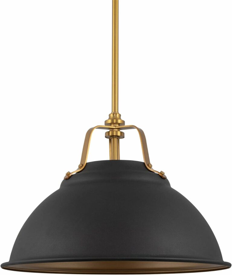 Kira Home Cabot 16″ 3-Light Modern Farmhouse Pendant Light + Metal Dome Shade, Golden Brass + Sandblasted Black Finish