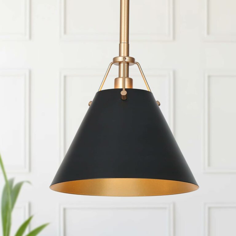 Uolfin Modern Pendant Light Fixtures, 1-Light Black and Gold Farmhouse Pendant Lighting for Kitchen Island, 7.9’’ Dia Vintage Hanging Kitchen Island Lighting for Dining Room, Hallway, Foyer, Bedroom