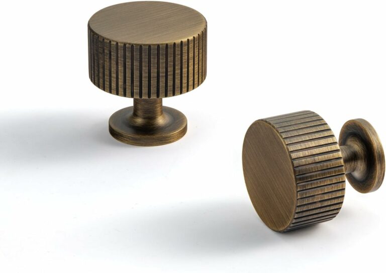 Goo-Ki Vintage Brushed Retro Antique Solid Brass Cabinet Knob – Single Hole Striped Decorations Cabinet Pull Hardware for Bedroom, Kitchen, 2 Pack