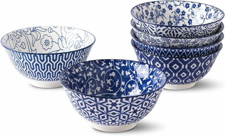 Selamica Blue and White Porcelain 20oz Cereal Bowl Set – Set of 6, 6 inch Soup Bowls, Ceramic bowls for Cereal, Soup, Salad and Pasta, Vintage Blue, Gift Pack