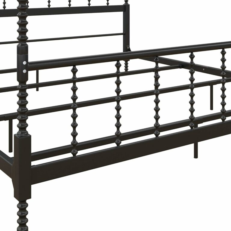 Pemberly Row Parisian Style Design Metal Canopy Bed in King Size Frame in Black