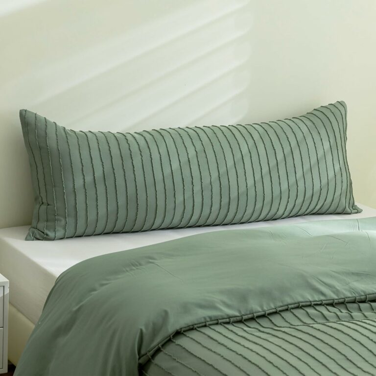 JELLYMONI 1 Pack Green Body Pillowcase, Soft Microfiber Striped Tufted Pillow Covers with Envelope Closure (Pillows are not Included)