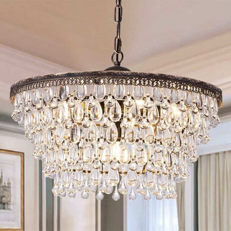 Wellmet Crystal Chandelier, 6-Light 5 Tiers Farmhouse Bronze Ceiling Lighting Fixture, Modern Foyer Dining Room Chandeliers for Bedroom, Hallway, Bar, Kitchen, W20-inch