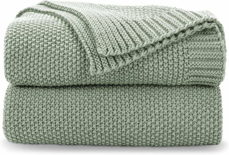 CozeCube Sage Throw Blanket for Couch, Soft Cozy Cable Knit Throw Blanket for Bed Sofa Living Room, Lightweight Warm Decorative Farmhouse Christmas Throw Blanket, 50″x60″, Sage