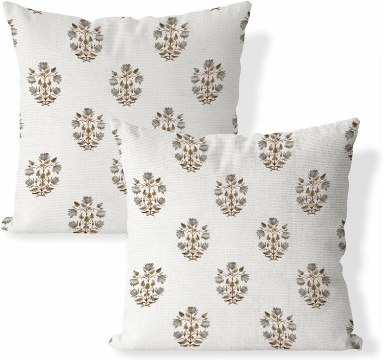 Olive Sage Green Floral Pillow Covers 18×18 Set of 2 Spring Flower Leaves Print Decorative Throw Pillow Cases Outdoor Farmhouse Decoration for Sofa Couch Bed