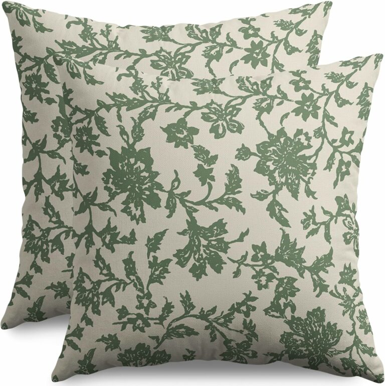 sorfbliss Sage Green Floral Block Print Pillow Covers 18×18 Set of 2 Rustic Old Style Modern Vintage Flower Pattern Cream Decorative Throw Pillow Cases Outdoor Farmhouse Decoration for Sofa Couch Bed