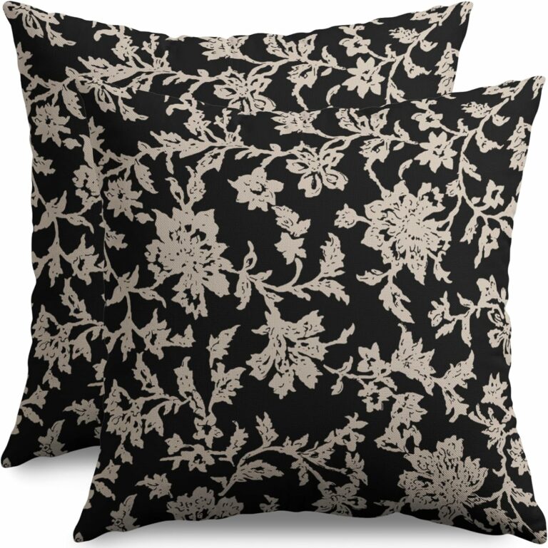 sorfbliss Vintage Floral Block Print Pillow Covers 18×18 Set of 2 Black Brown Cream Flower Pattern Rustic Old Style Decorative Throw Pillow Cases Outdoor Farmhouse Decoration for Sofa Couch Bed