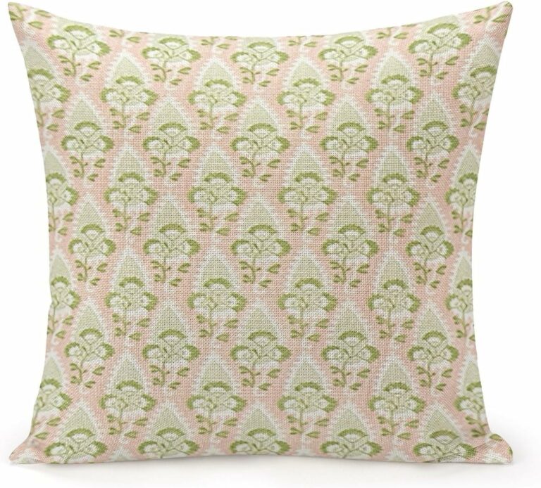 POMOTER Green Pink Check Throw Pillow Cover,Traditional Checkered Decorative Pillow Cases Cotton Linen Square Cushion Covers for Sofa Couch,18″x18″