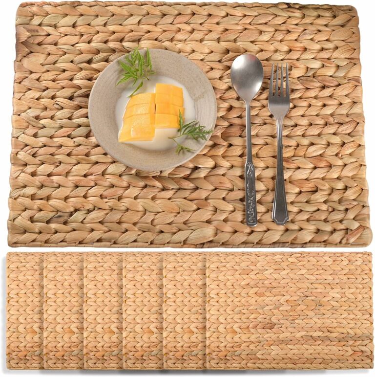 SOKFARM Boho Placemats Set of 6, Rectangle Placemats for Dining Table, Water Hyacinth Wicker Placemats, Straw Placemats Rectangle Woven Placemats Set of 6, Placemats for Dining Table Set of 6, 17×12