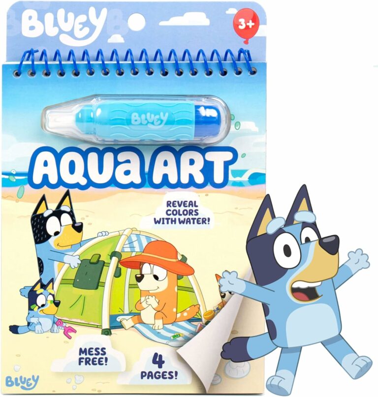 Horizon Group USA Bluey Aqua Art – Reusable Water Reveal Activity Pages With Water Pen for No-Mess Drawing and Coloring