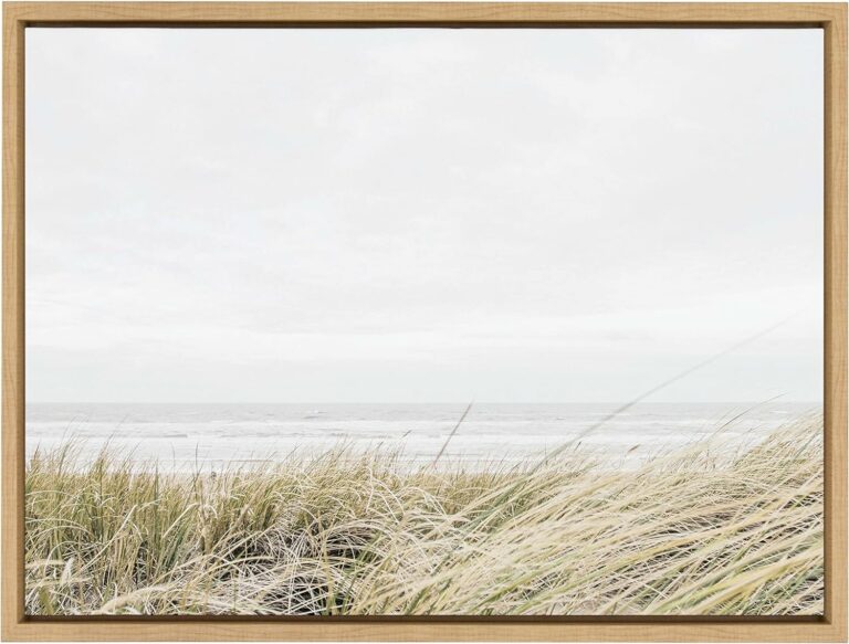 Kate and Laurel Sylvie East Beach Framed Canvas Wall Art by Amy Peterson Art Studio, 18×24 Natural, Chic Coastal Art for Wall