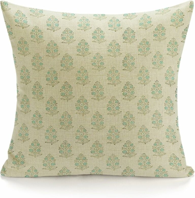 POMOTER Throw Pillow Covers of Blocked Print Green Beige Oil Painting Art Retro Decorative Pillow Cases Home Decor Square 18″x18″ Pillowcases