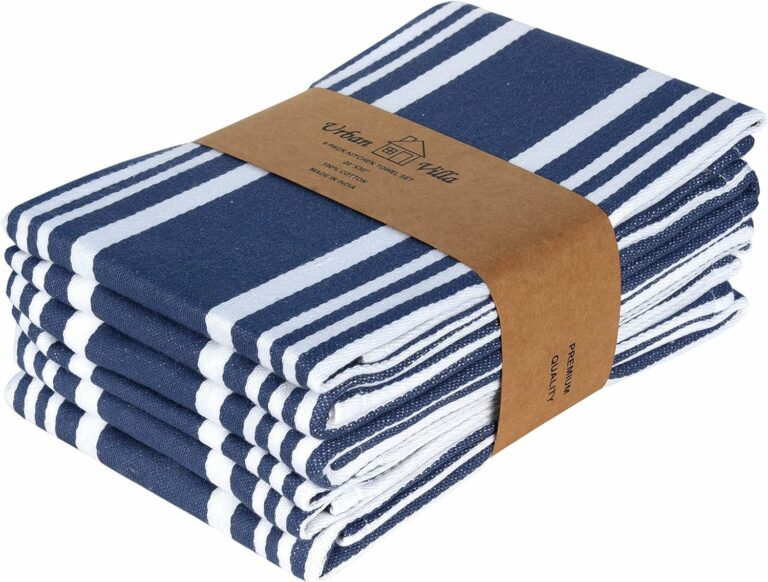 Urban Villa Kitchen Towels (20×30 Inches 6 Pack) Extra Large Premium Dish Towels for Kitchen Blue & White Dish Cloths Highly Absorbent 100% Cotton Kitchen Hand Towels with Hanging Loop Tea Towels