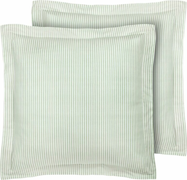 Laura Ashley Home – Euro Sham Set, Smooth Cotton Shams with Envelope Closure, Lightweight & Stylish Home Decor (Ticking Stripe Green, 2 Piece)