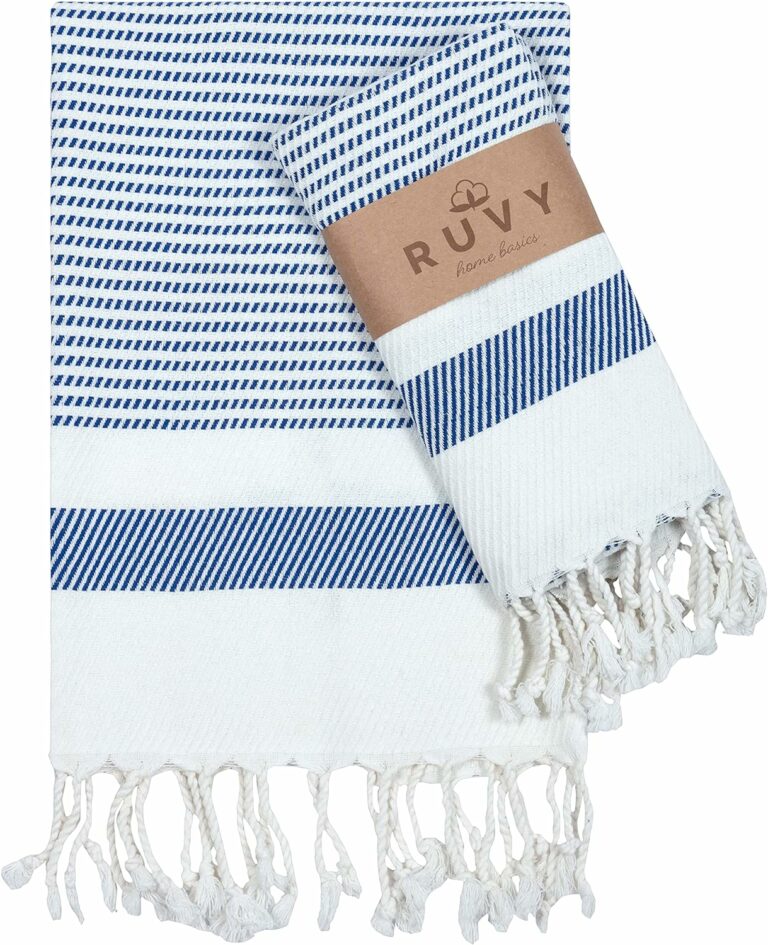 Ruvy Home Basics Turkish Hand Towels for Bathroom Set of 2 | 18″x40″, Cotton | Bathroom Hand Towels & Decorative Hand Towels for Bathroom, Kitchen Towels, Dishcloth, Tea, Yoga, Face, Gym – Navy