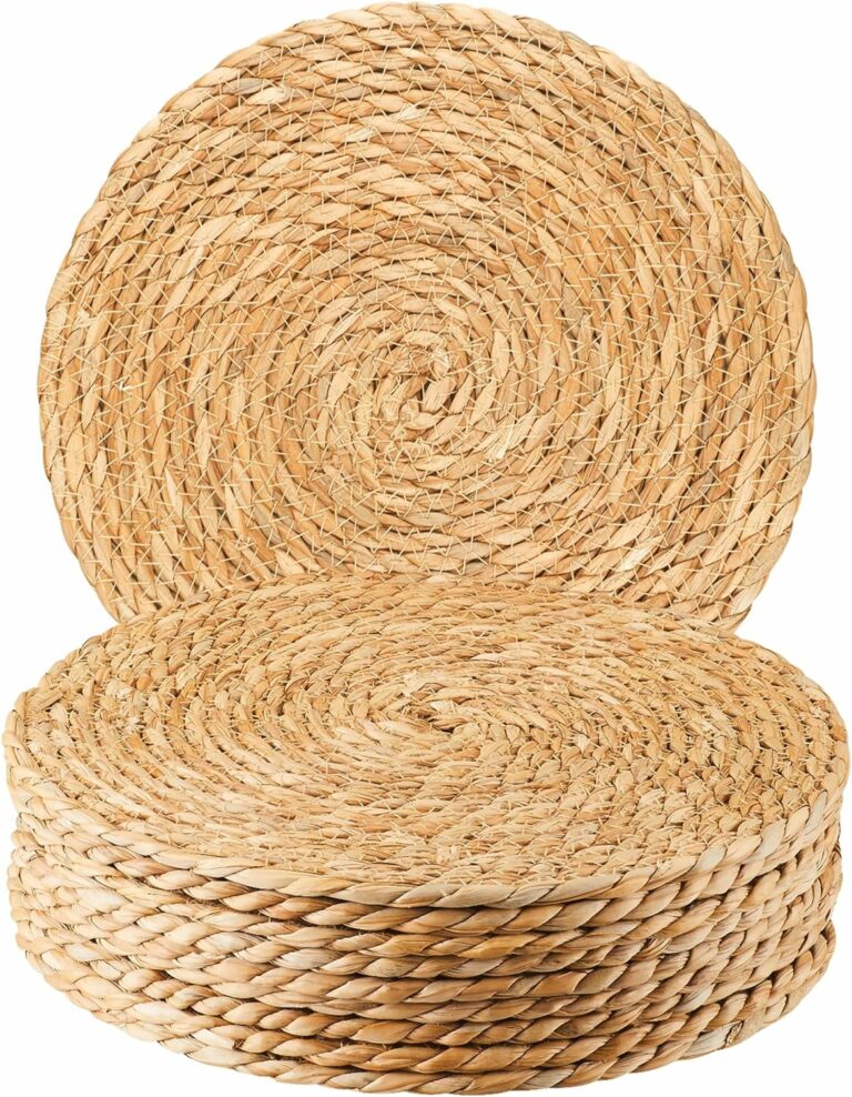 Round Woven Placemats Set of 10, 12″ Boho Rattan Placemats Natural Hand-Woven Water Hyacinth Placemats, Farmhouse Weave Place Mats, Rustic Braided Wicker Table Mats for Dining Table,Home,Wedding