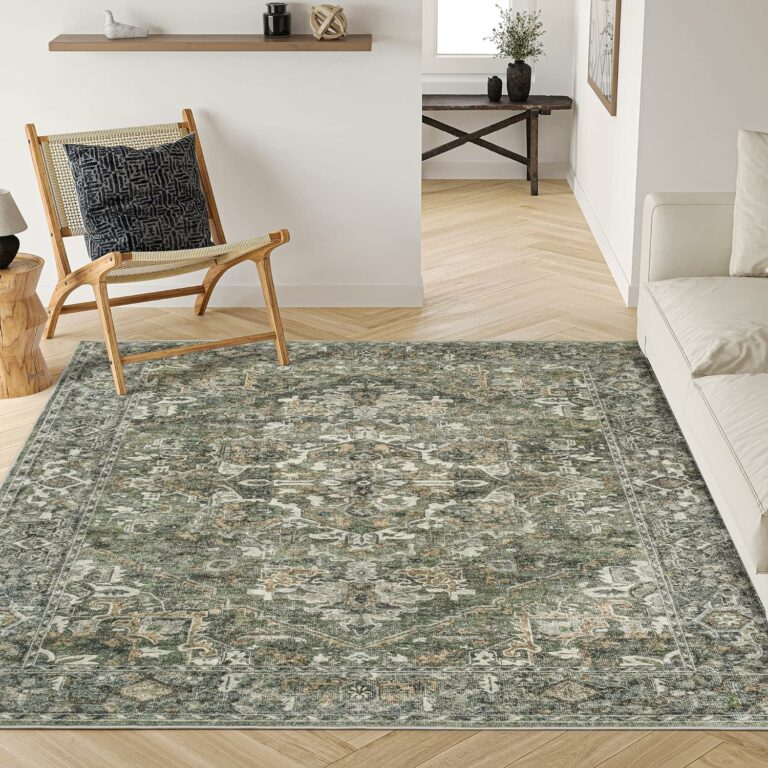 Valenrug Washable Rug 8×10 – Ultra Thin Green Collection Area Rug, Stain Resistant Non-Skid Rugs for Living Room, Antique Bedroom Rugs(8’x10′, TPR37-Green)