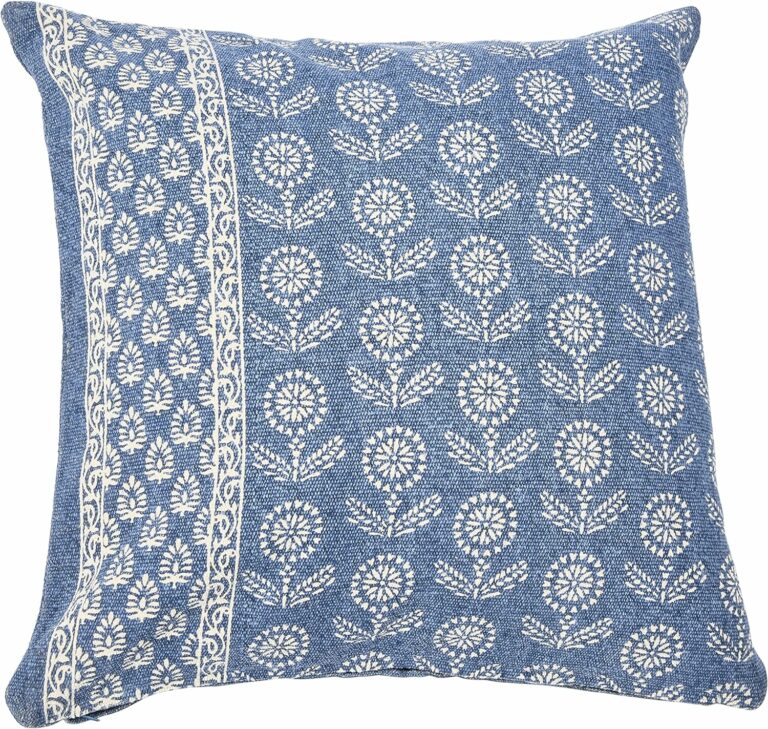 Creative Co-Op 20″ Square Floral Fields Pillow Decorative Pillow Cover, Blue, 20″ x 20″