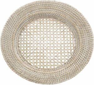 White Wash Round Rattan Charger Plate