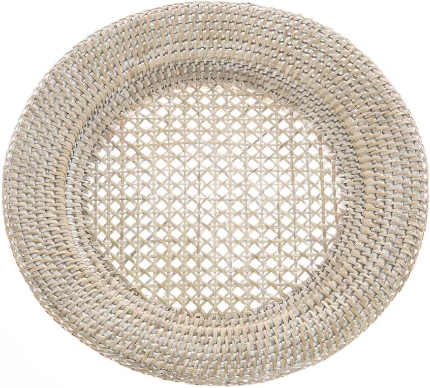 White Wash Round Rattan Charger Plate