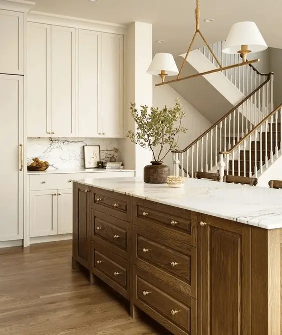 Modern Linear Chandelier over kitchen island