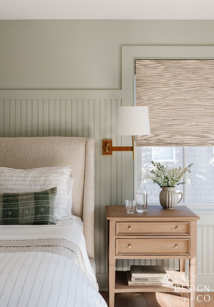 Light Sage Green Beadboard bedroom walls 