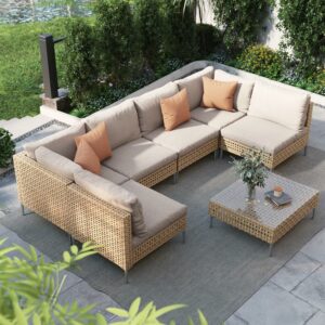 wicker u shaped patio set