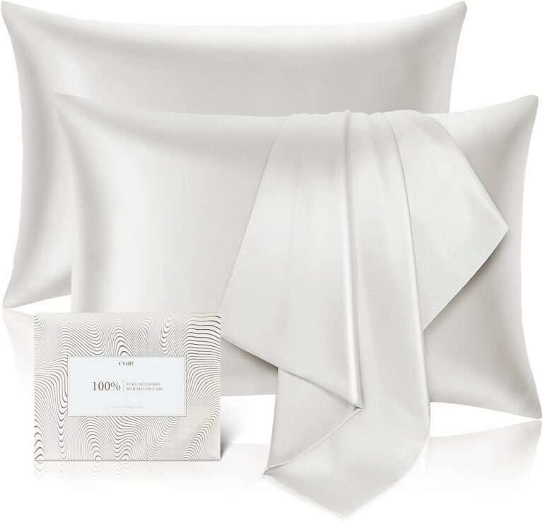 100% Pure Mulberry Silk Pillowcase for Hair and Skin – Allergen Resistant Dual Sides,600 Thread Count Silk Bed Pillow Cases with Hidden Zipper,2pc,Standard Size,White