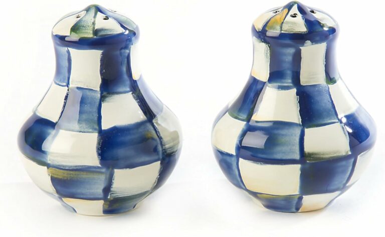 MACKENZIE-CHILDS Enamel Salt and Pepper Shakers, Farmhouse Kitchen Decor and Accessories, Small, Blue-and-White Royal Check