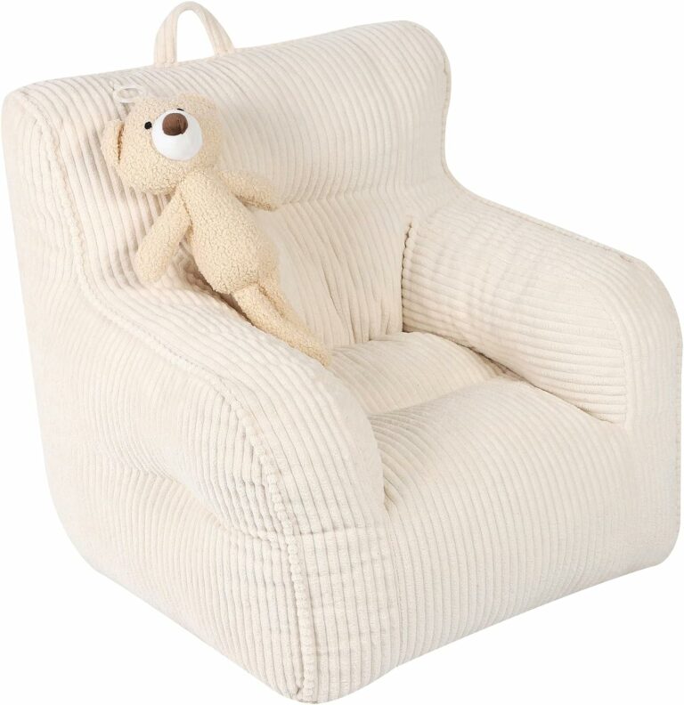 Kids Bean Bag Chair with a Plush Bear, Comfy Toddler Chair for Boys and Girls, Beige