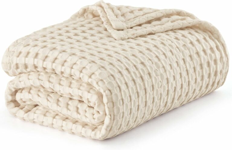 Bedsure Cooling Cotton Waffle King Size Blanket – Lightweight Breathable Blanket of Rayon Derived from Bamboo for Hot Sleepers, Luxury Throws for Bed, Couch and Sofa, Beige, 104×90 Inches