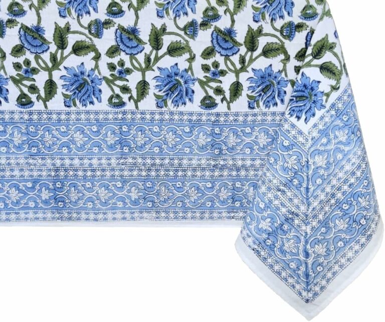 ATOSII Taj 100% Cotton Summer Tablecloth, Block Print Floral Rectangle Table Cloth for Dining Table I Parties Wedding Outdoors, Grand Millenial Decor 60 X 108 Inches I 8 Seater I