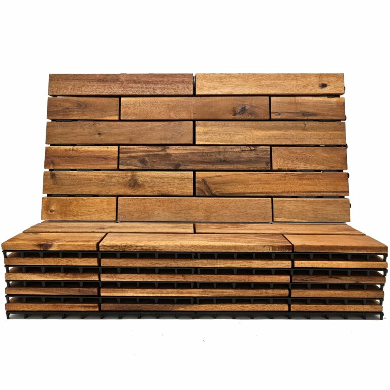 12 Sq Ft Interlocking Deck Tiles 24 x 12 Long Boards Snap Together Wood Flooring – Acacia Hardwood Outdoor Flooring for Patio – Floor Decking Tile, Waterproof Balcony Flooring (1 Pack (6 Pieces))