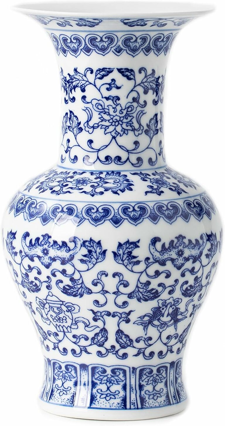 Blue and White Vase, Blue Vases Home Décor, Chinoiserie Vase, Blue and White Porcelain, Ceramic Vase for Home, Living Room, Bookshelf, Mantle Fireplace,Table Centerpieces,10″