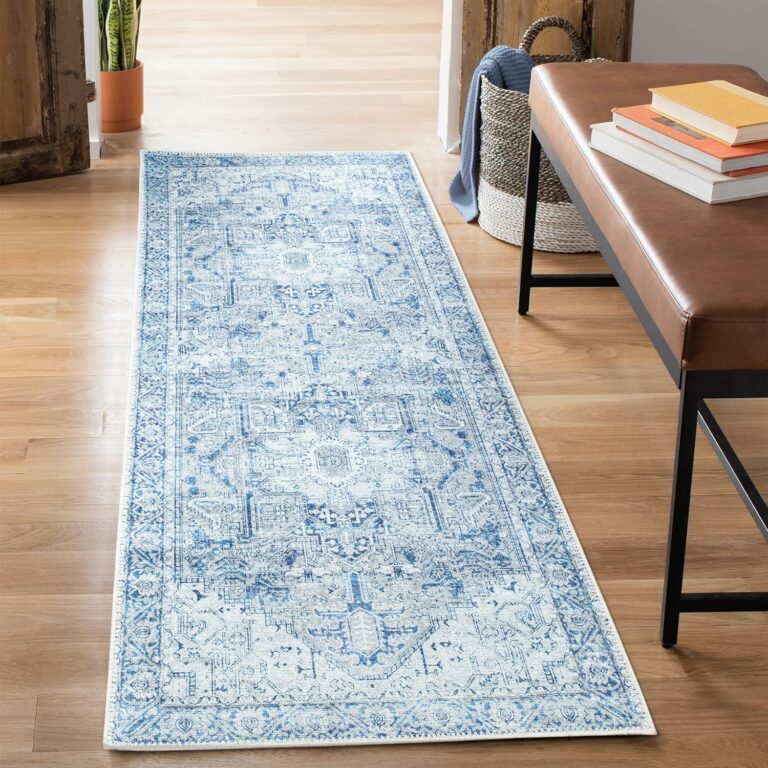 Bloom Rugs Washable Non-Slip 7 ft Runner – Blue/Gray Traditional Runner for Entryway, Hallway, Bathroom, and Kitchen – Exact Size: 2.5′ x 7′