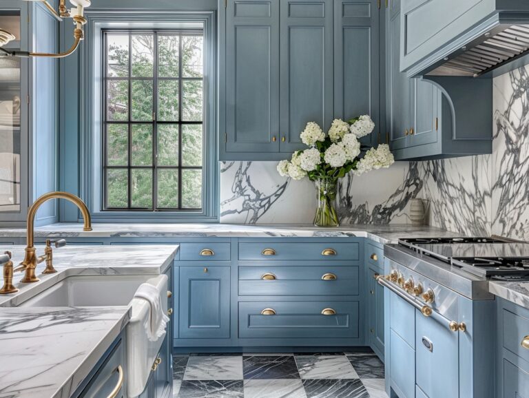 blue glossy kitchen cabinets