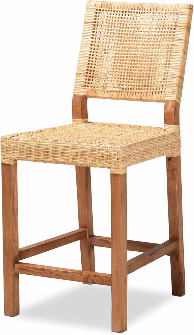 Baxton Studio Lesia Modern Bohemian Natural Brown Rattan and Walnut Brown Finished Wood Counter Stool