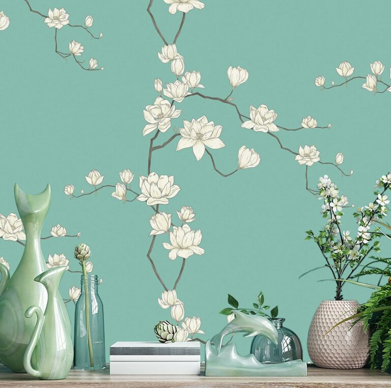 17.3″ x 393.7″ Floral Wallpaper Green Vintage Peel and Stick Wallpaper Beige Flowers Contact Paper Self Adhesive Wallpaper Removable Wallpaper Decoration for Home Walls