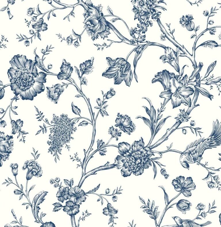 NextWall Jasmine Chinoiserie Peel and Stick Wallpaper (Navy Blue)