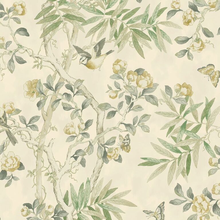 Peel and Stick Wallpaper, Floral Wallpaper for Bedroom, Powder Room, Kitchen, Self Adhesive, Vinyl, 30.75 Sq Ft Coverage (Kimono Vine Collection, Putty)